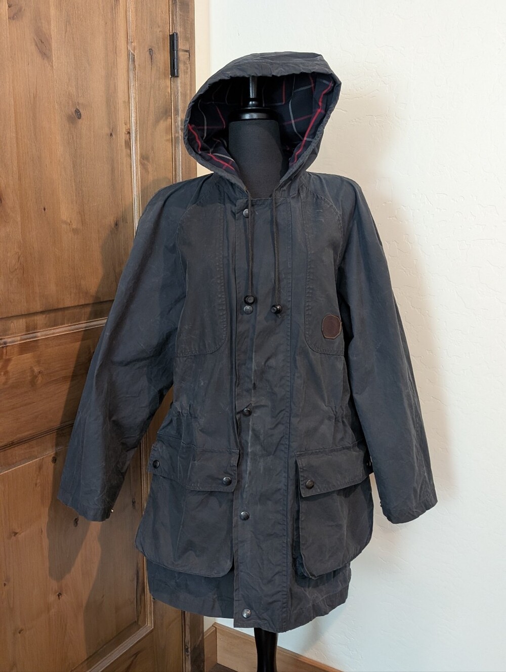 Vintage Burberry London Men's 100% Cotton Cupra Wax Coated Black Coat Size XL